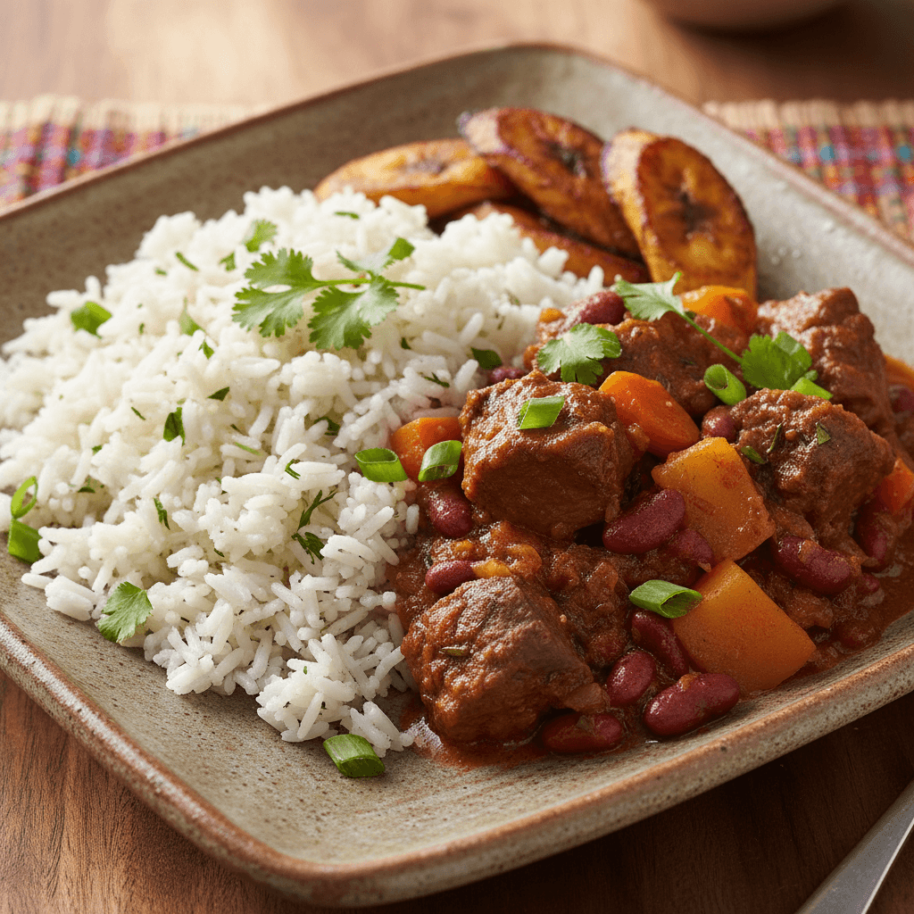 Close-up of a homemade Caribbean meal on a plate